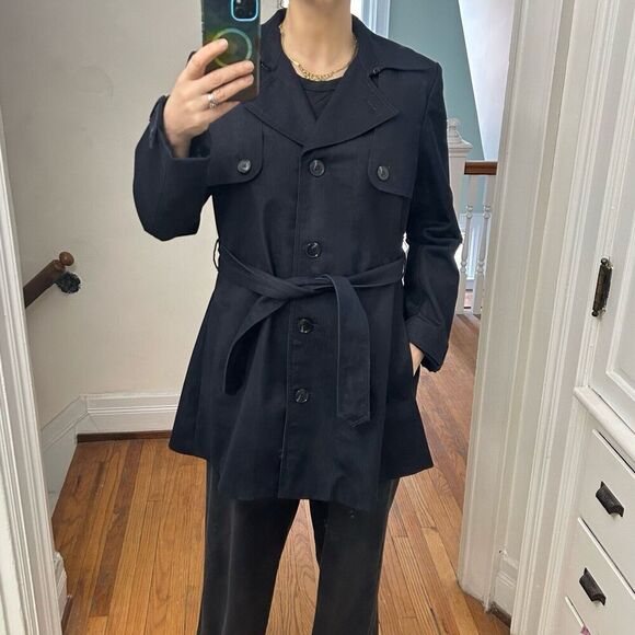 Chelsea and Theodore Short Trenchcoat Jacket Navy Blue Size 12 - Picture 5 of 13